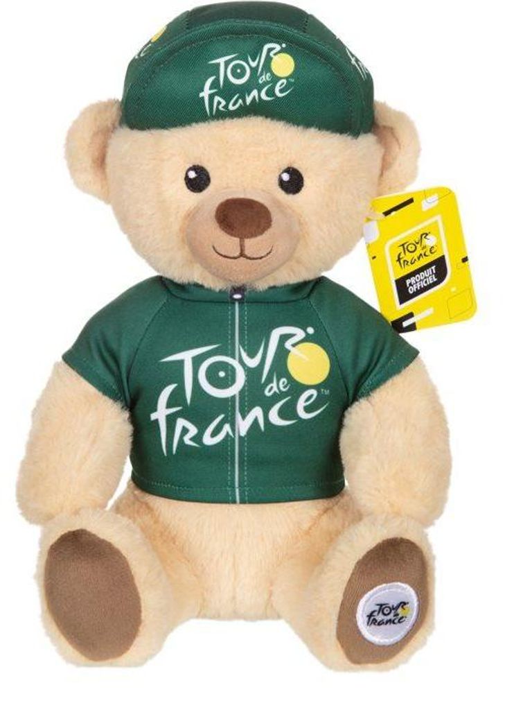 Tour de France Offizielles Plüschtier, GIPSY TOYS, Bär mit Trikot und Mütze des grünen Sprinters, 24 cm