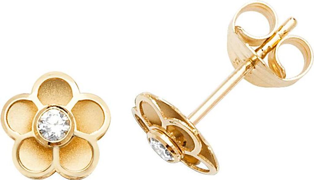 Stylische 9 Karat (375) Gold Damen - Paar Ohrstecker mit Zirkonia - 6mm*6mm; TRS27241