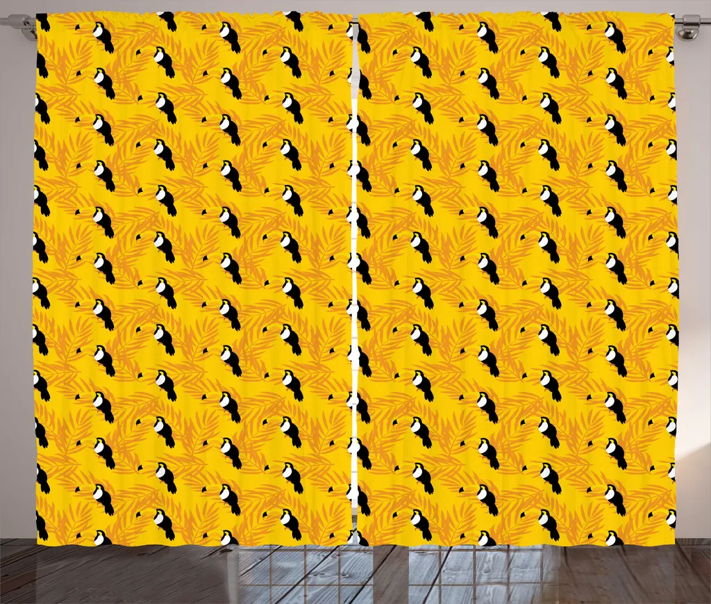 Grand rideau de salon exotique 280x225cm à boucles motifs oiseaux Hawaï
