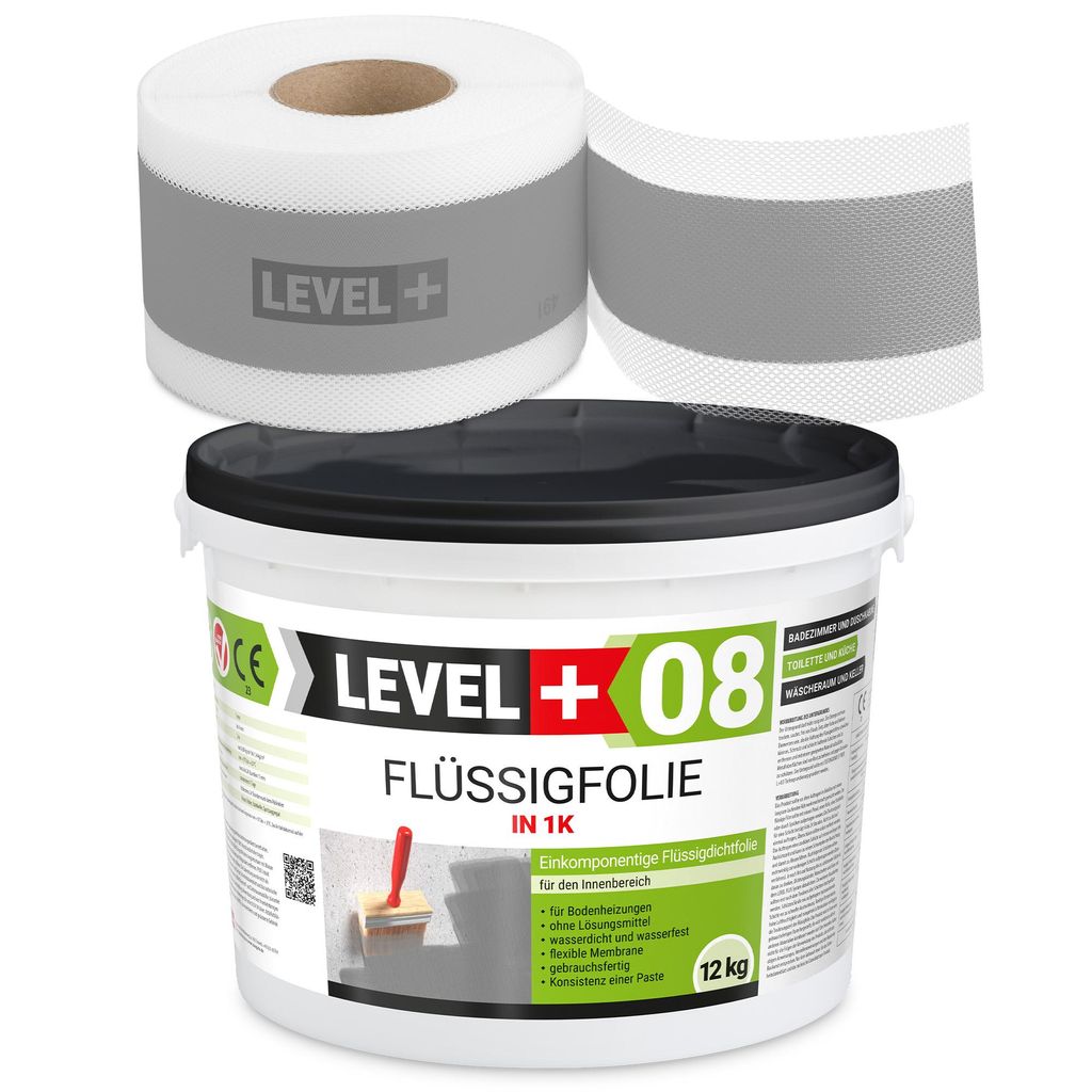 Dichtset Flüssigfolie 12kg Wassersperre Bad Dusche Dichtband Wasserdicht LEVEL+ SET105G1