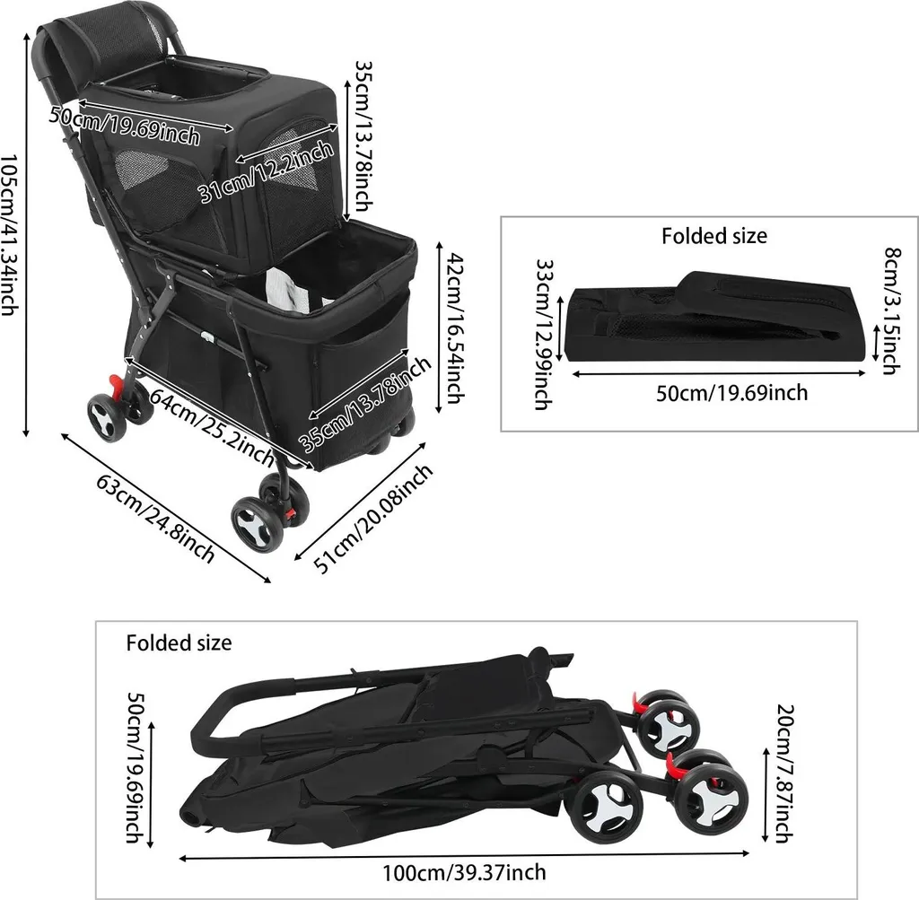 Poussette double animaux pliable : transportez 2 chats sans fatigue