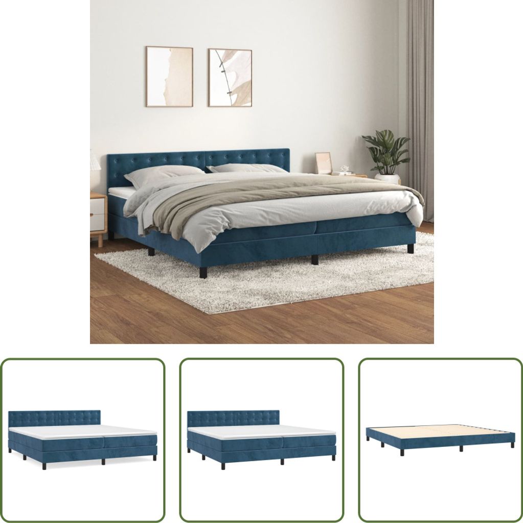 The Living Store Boxspringbett mit Matratze Dunkelblau 200x200 cm Samt
