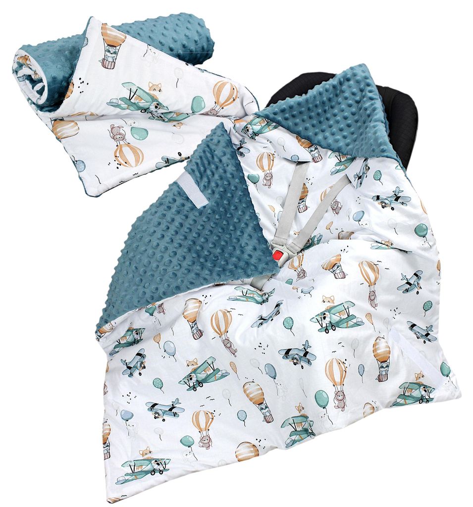 TupTam 2er SET Baby Decken Einschlagdecke 85x85 cm für Autositz Babyschale Babydecke Wiegendecke Minky Baumwolle, Farbe: Füchse im Flugzeug / Sma...