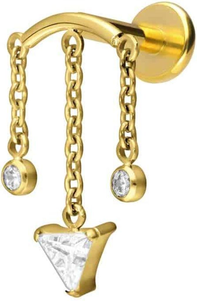 Ohrpiercing, Nasenpiercing Titan Labret mit Push Fit WINDSPIEL Gold Stablänge: 9mm | Stabstärke: 1,2mm