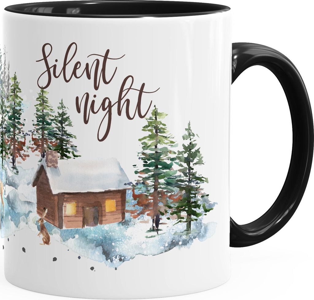 Tasse Weihnachten Winter Schnee Silent Night Christmas Weihnachts-Tase Kaffeetasse Teetasse Keramiktasse Autiga schwarz unisize