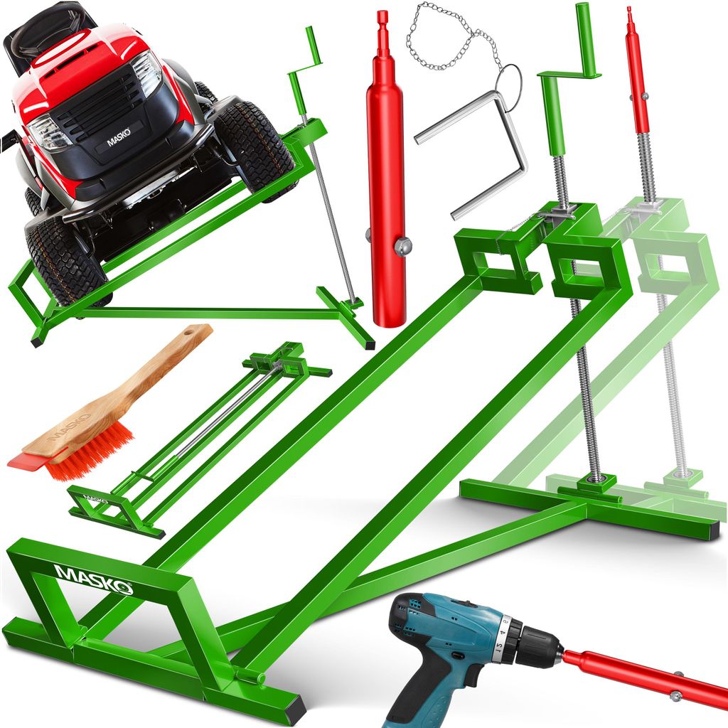 MASKO XXL Rasentraktorheber 450kg Hebevorrichtung für Aufsitzmäher mit Adapter inkl. Bürste