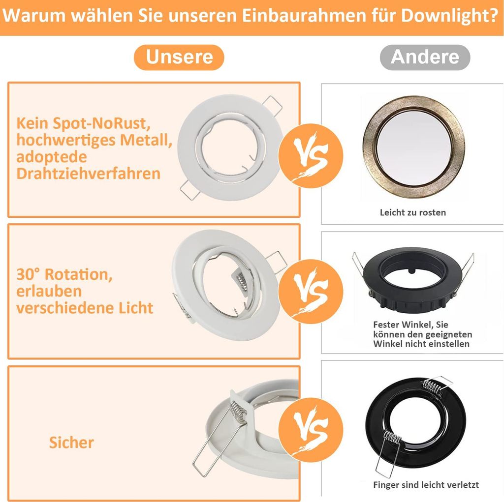 Hue Gu10 10x Einbaustrahler Rahmen Set Matt - Eckig Aus Glas - Einbaurahmen Für Led Spots