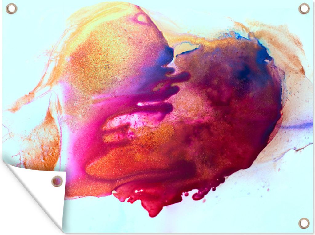 MuchoWow 80x60 cm Outdoor-Poster Gartendeko Sichtschutz Garten Poster für den Garten Aquarell - Herz - Abstrakt