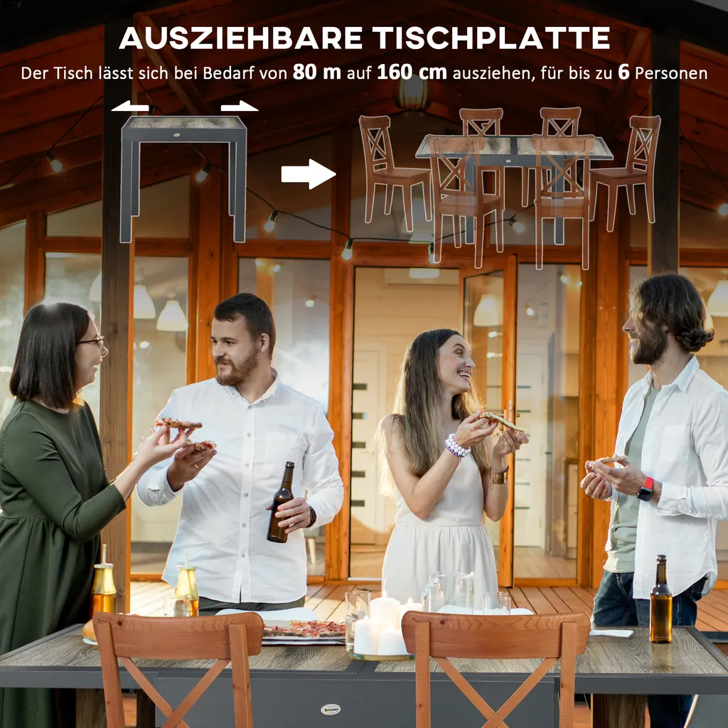 Table terrasse aluminium aspect bois extensible Outsunny beige et gris