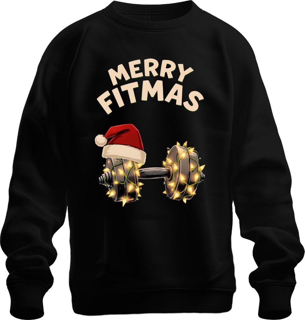 Merry Fitmas Fitness Hantel Weihnachten Geschenk Lustig Uni Sweatshirt Pullover, Schwarz, L
