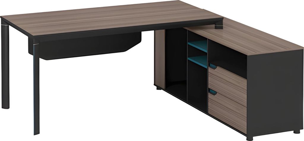 Eckschreibtisch Modern Holzoptik Braun Schwarz Design Mit Regalen Schubladen