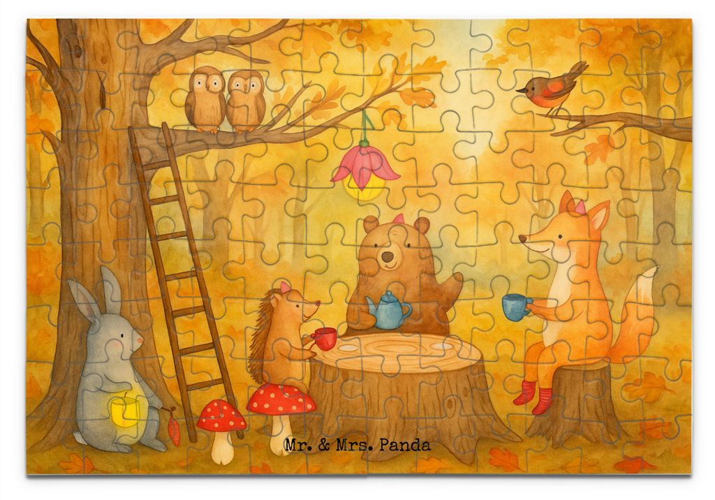Mr. & Mrs. Panda Puzzle Waldtiere Picknick Design 96 Teile - Weiß - Geschenk, 500, 2000, Hase, Eichhörnchen, 1000, 1500, Igel, Fuchs, Lustige Spr...