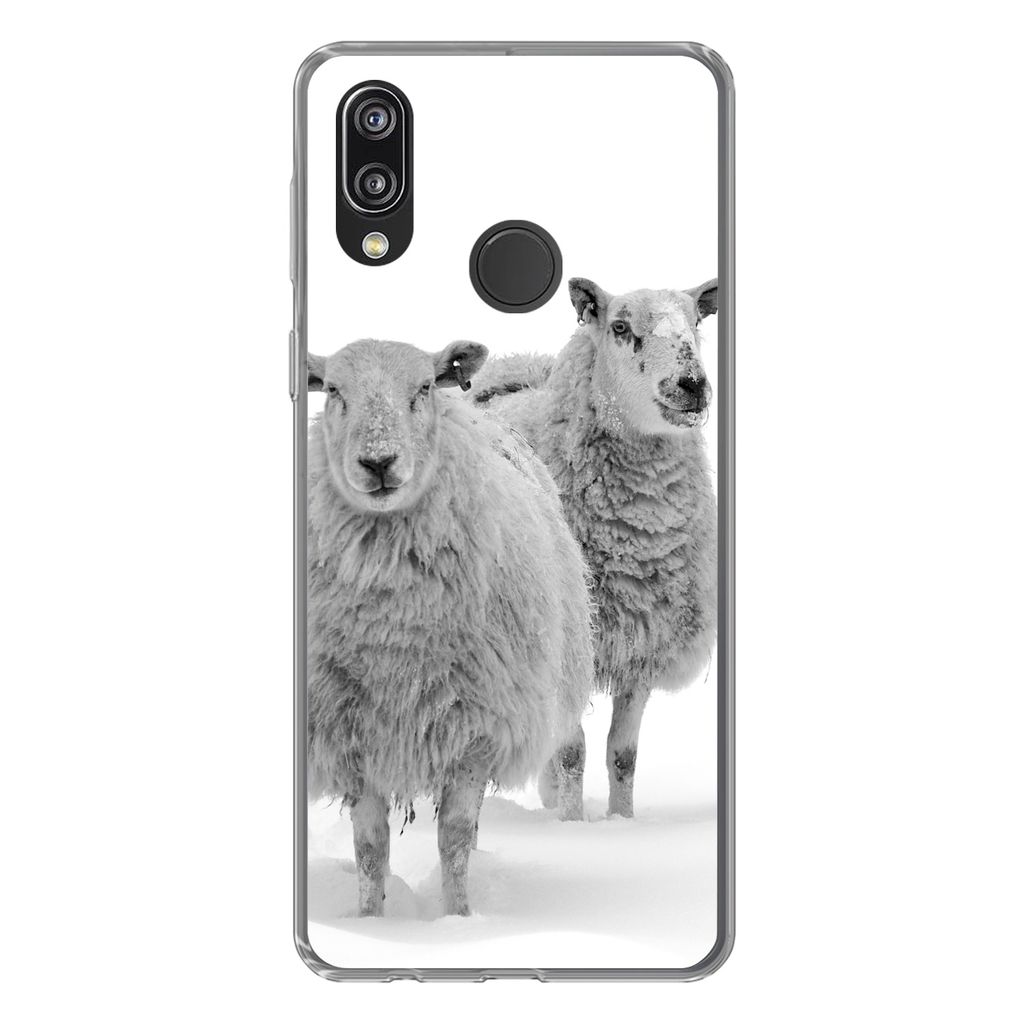 MuchoWow Handyhülle Schutzhülle Hülle für Huawei P20 Lite (2020) Schafe - Schnee - Weiß Silikon Softcase Handy Hülle - Kartenhalter