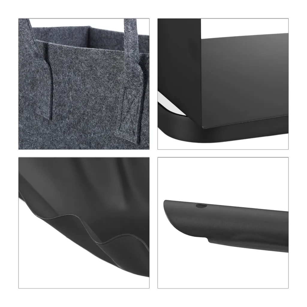 Set Camino Relaxdays 3 Pezzi | Accessori Acciaio Nero e Legno Offerta - 6