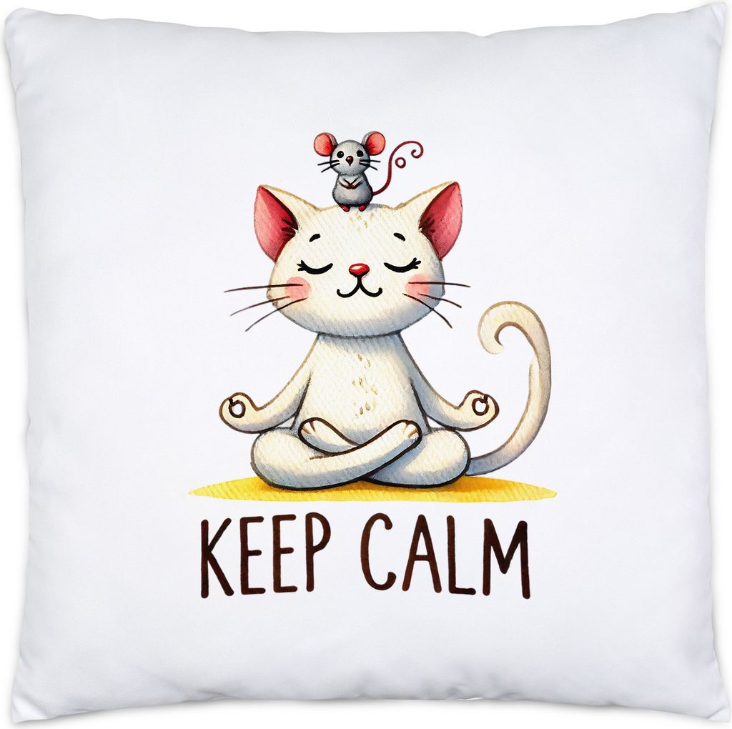 Keep Calm Kissen Geschenkidee für Yoga-Fans und Katzenliebhaber