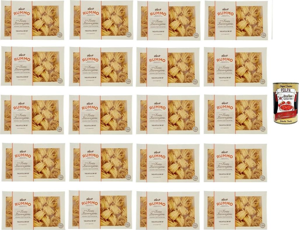 Rummo Tagliatelle N° 107, Pasta Lenta Lavorazione Teigwaren aus Hartweizengrieß Bronze-Zeichnung 20x 500g + Italian Gourmet polpa 400g
