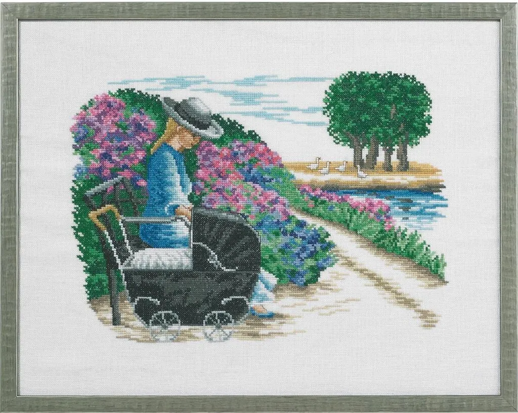 Eva Rosenstand Punto Croce Ragazza con Carrozzina Kit 45x35cm con Schema