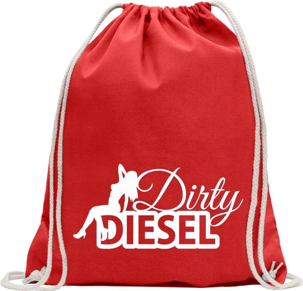 Kiwistar - Turnbeutel - rot - Dirty Diesel Design 2 dreckiger - Fun Rucksack Sport Beutel Gymsack Baumwolle mit Ziehgurt