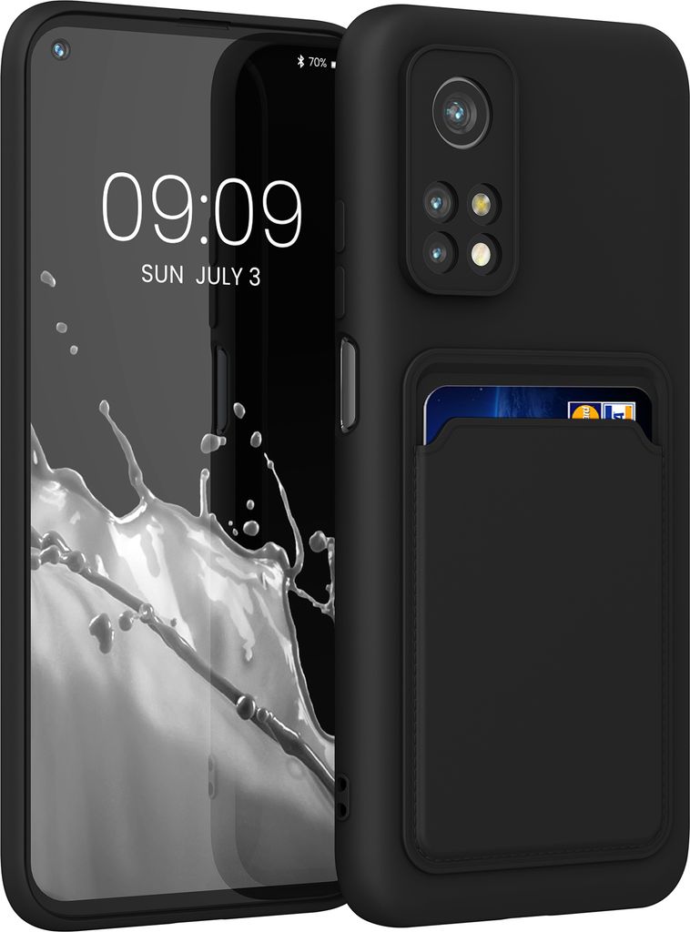 kwmobile Handyhülle kompatibel mit Xiaomi Mi 10T / Mi 10T Pro Hülle - Handy Cover mit Fach für Karten - in Schwarz matt