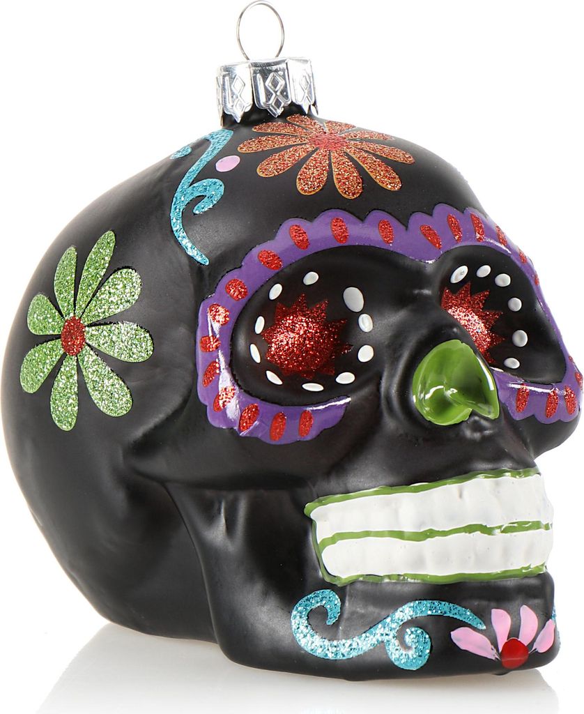 com-four Weihnachtsbaumschmuck "Totenschädel" - Weihnachtsanhänger für den Christbaum - Weihnachtsbaum Deko aus Glas - Dia De Los Muertos