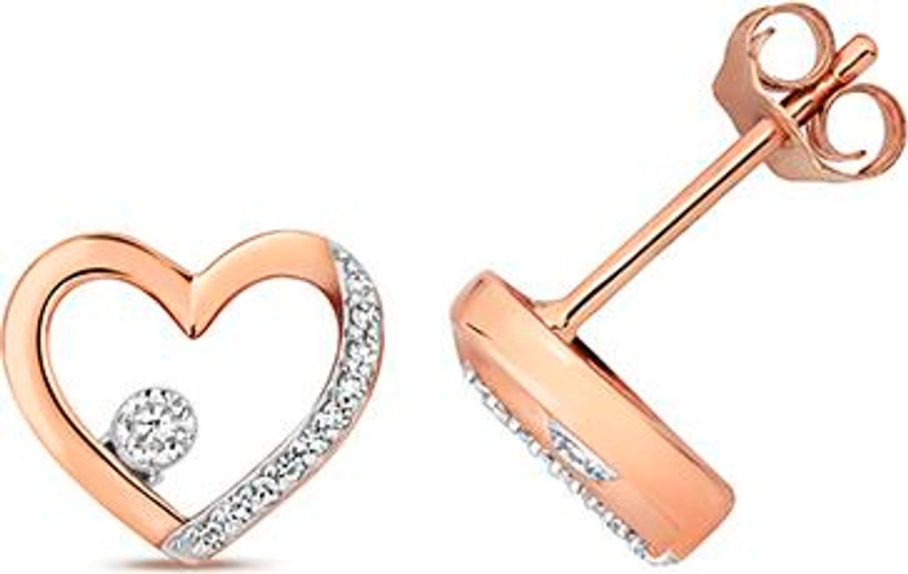 Funkelndes Feuer Schöne 9 Karat (375) Rotgold Herz Diamant Paar Ohrstecker Brillant-Schliff 0.08 Karat H - I1 - 8mm*9mm; TRS209619KR