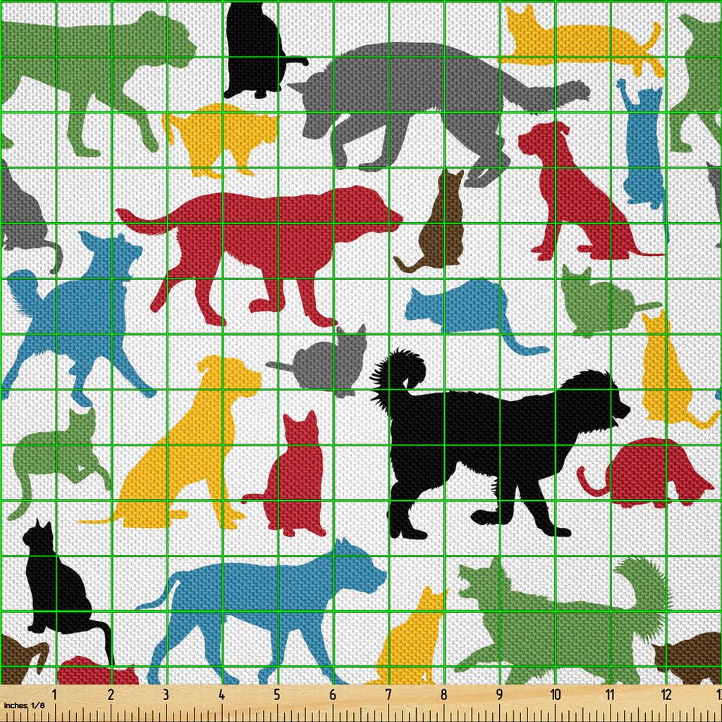 ABAKUHAUS Katzen Satin Stoff als Meterware, Bunte Katzen und Hunde Tier Silhouetten Haustiere Haustiere Cartoon Canine Charaktere, 10 M (148 x 1000...