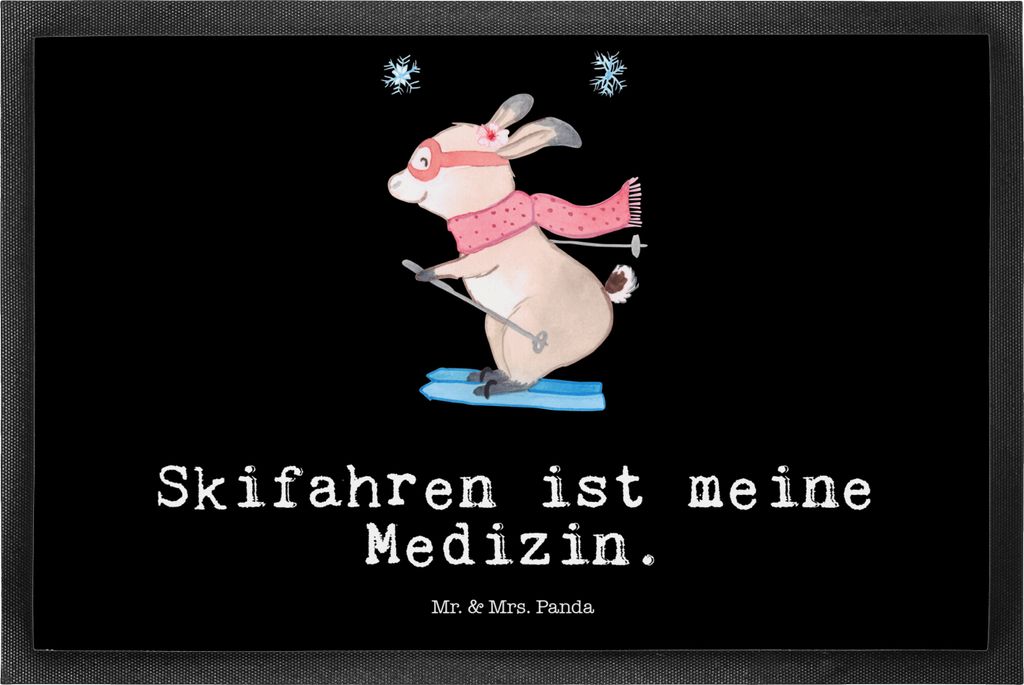 Mr. & Mrs. Panda Schmutzfangmatte Hase Skifahren 50 x 75 cm - Schwarz - Geschenk, Skisport, Skiwettbewerb, fußmatte, Ski fahren, Fußabtreter, Gum...