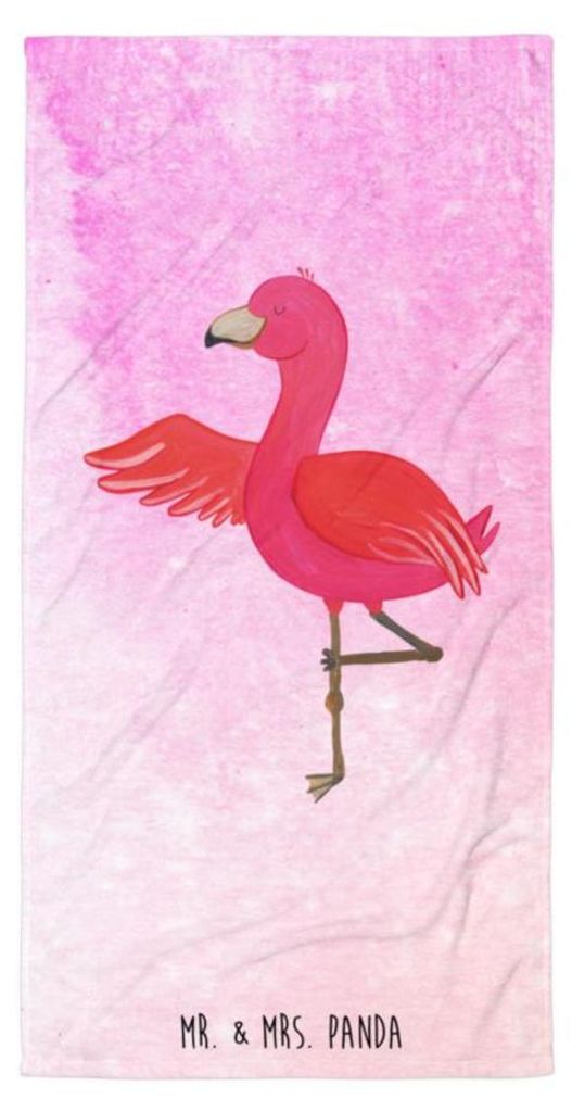 Mr. & Mrs. Panda Duschhandtuch Flamingo Yoga - Aquarell Pink - Geschenk, Frottee-Handtuch, Yogi, Duschtuch, Handtuch, Achtsamkeit, Baum, Strandtuch...