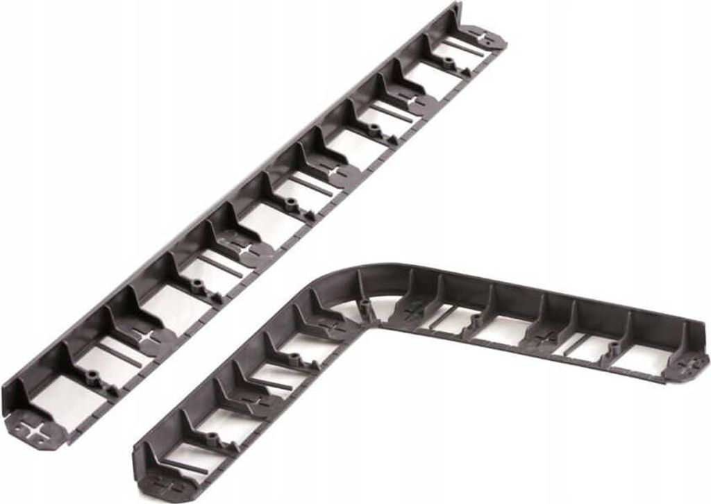 Two black plastic garden edging pieces are shown against a white background.