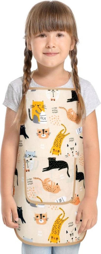 Kinderschürze - 37 x 47 cm, für Kinder von 3 - 5 Jahren - Beige,Schwarz,Grau,Gelb