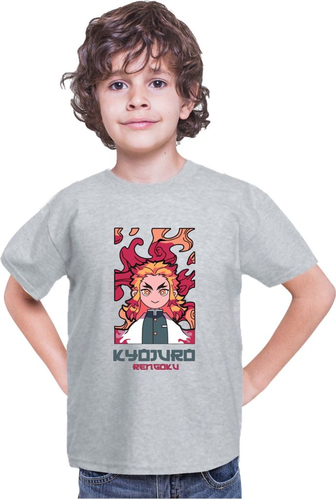 Kinder T-Shirt Japan Anime Manga Demon Anime Slayer Kyojuro Rengoku 06 Hashira, 3-4 Jahr - 104 / Grau