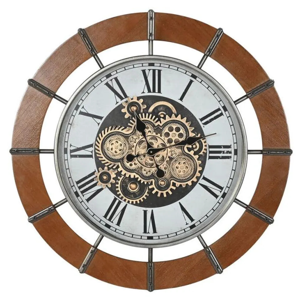 Horloge murale design Home ESPRIT en bois de pin massif et métal blanc