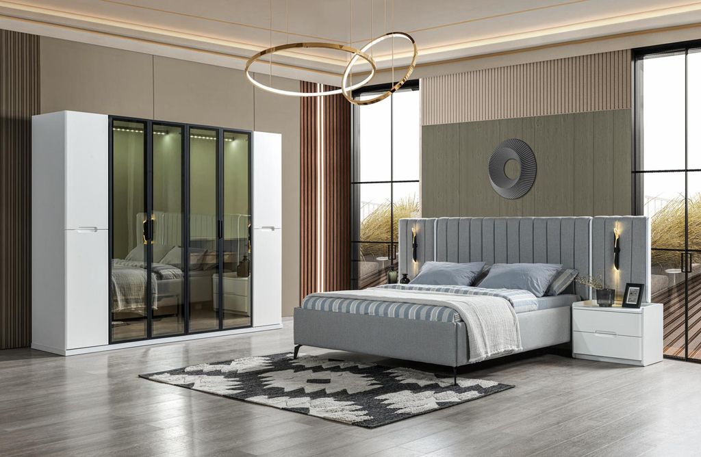 Komplett Schlafzimmer 4tlg Set Bett Schrank Nachttische Holz
