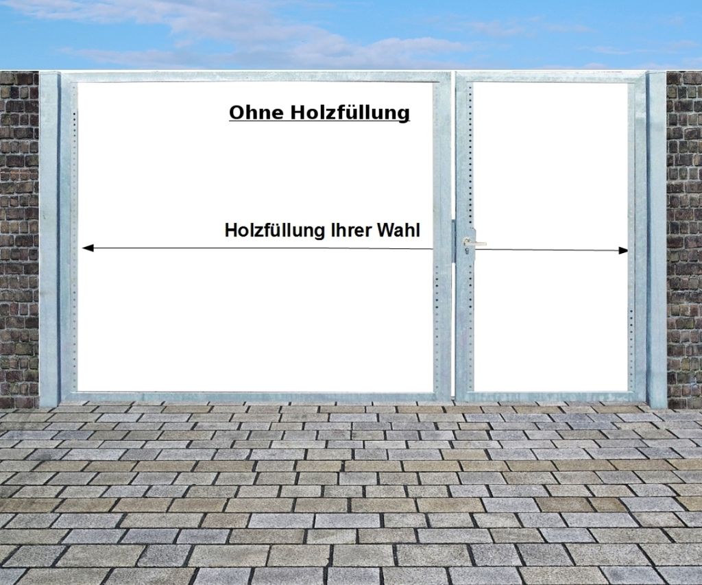 Einfahrtstor Qas Tor Verzinkt mit Pfosten Ohne Holzfüllung 2-flügelig 500x180cm