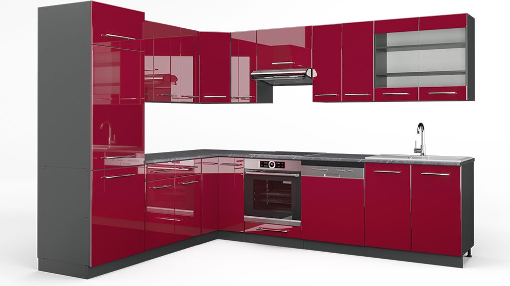 Eckküche Vicco Fame-Line Bordeaux Hochglanz/Anthrazit 287 x Produktbild 