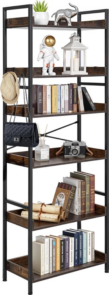 Bücherregal - Leiterregal 6-stufig - Robuster Metallrahmen - Offene Ablagen - Vintage-Industriedesign - Standregal für Wohnzimmer Schlafzimmer Ho...
