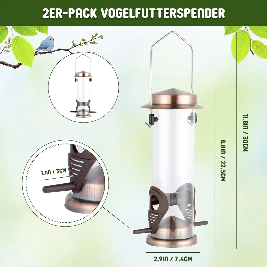 Nourrir oiseaux jardin mangeoire métal cuivré résistante pack 2 - 5