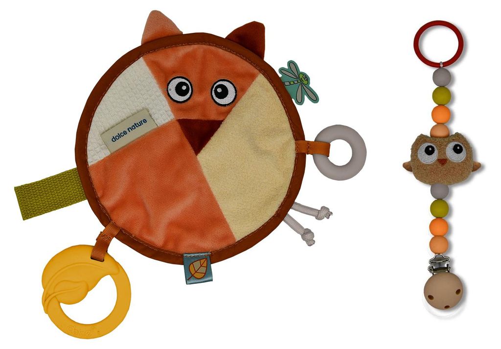 Dolce Toys Spielzeug Erde Schmusetuch Schnullerkette - Fiona Fox Ollie Owl