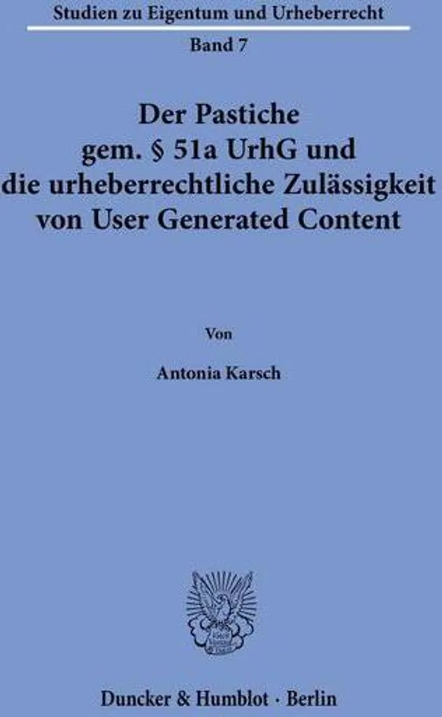 Livre Droit d'Auteur et Pastiche § 51a UrhG pour le contenu UGC
