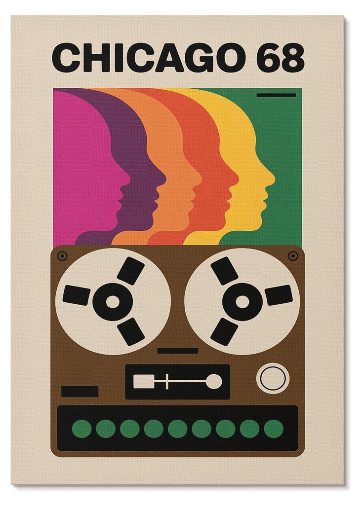 POSTER - 42x59 cm (A2) - Aurora Line - Bunte Silhouetten eines Retro-Tonbandgeräts - Wandbild für Wohnzimmer Schlafzimmer & Flur, Modernes Poster...