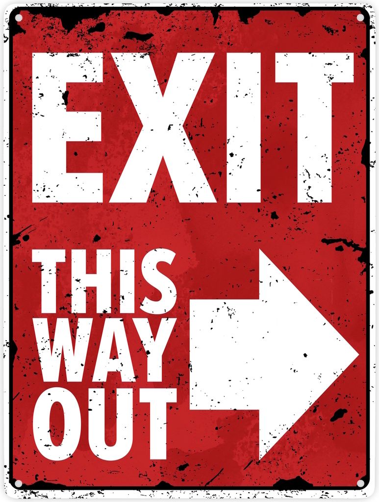Exit this way out Metallschild XXL in 28x38 cm mit Pfeil nach rechts