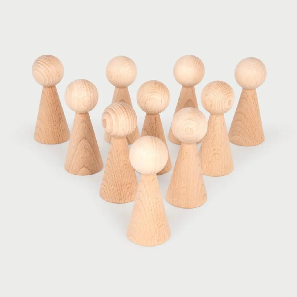 Lot de 10 grands personnages en bois brut - Jouets d'éveil naturels 10cm