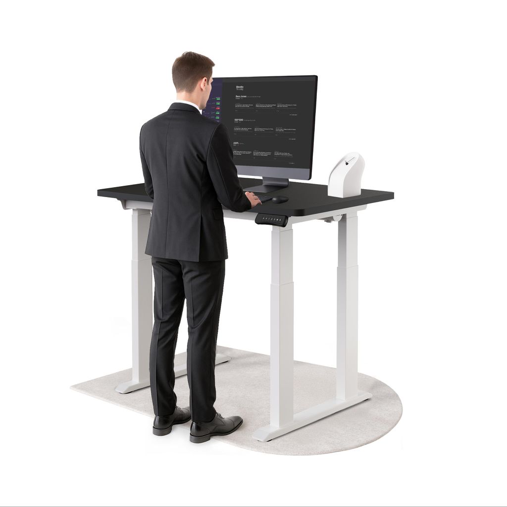DESKSPACE Höhenverstellbarer Schreibtisch elektrisch mit leisem Dual-Motor – stabiles 4-Bein-Gestell (Weiß Gestell, Schwarz Tischplatte, 120×6...