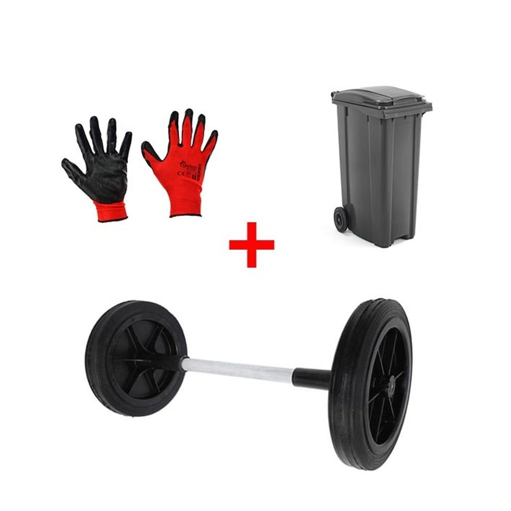 2 Räder mit Achse für 240L Mülltonne + Arbeitshandschuhe ( 60K*240_G73581 )