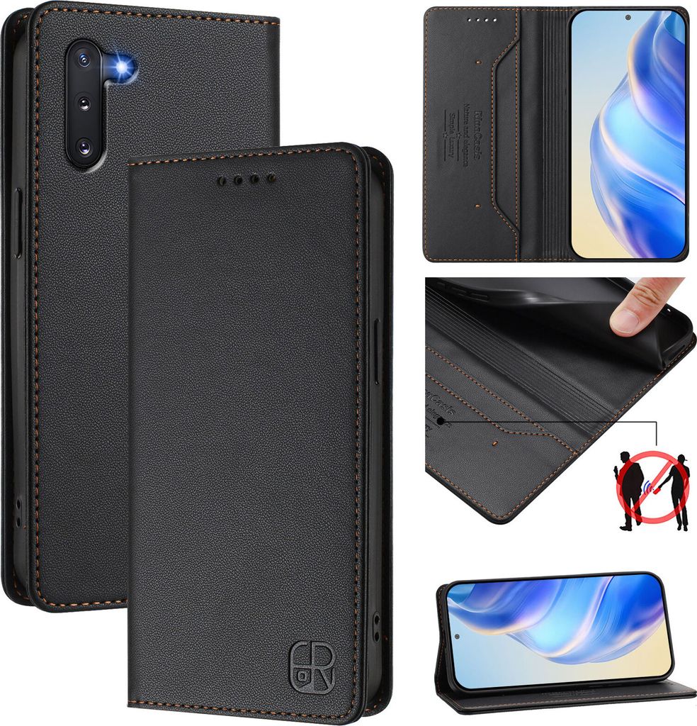 Lederhülle für Samsung Galaxy Note 10 Hülle Flip Brieftasche Kartenfächern Ständer Schutzhülle Schwarz