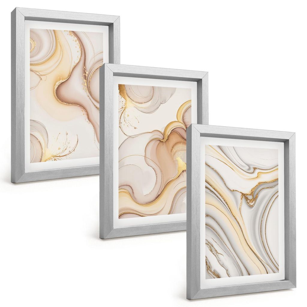 Bilder Set 3-teilig im silbergerahmten Rahmen – Wandbilder 3 Stück – gerahmte Poster für Wohnzimmer, Schlafzimmer und Flur – 20x30 cm – L...