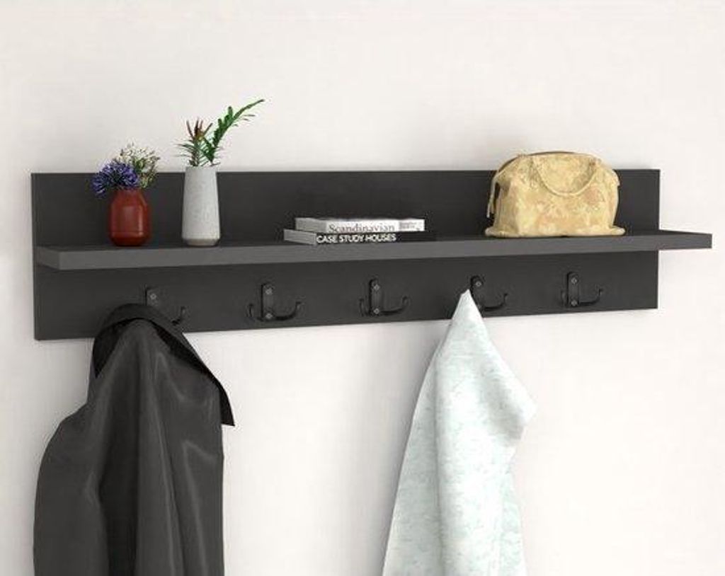 Wandgarderobe mit Ablage 80 cm, 10 Haken, MDF in Anthrazit