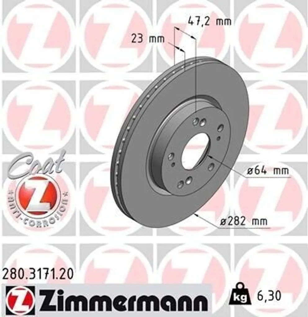 Zimmermann 280.3171.20 Disque de Frein Haute Performance pour Civic VIII
