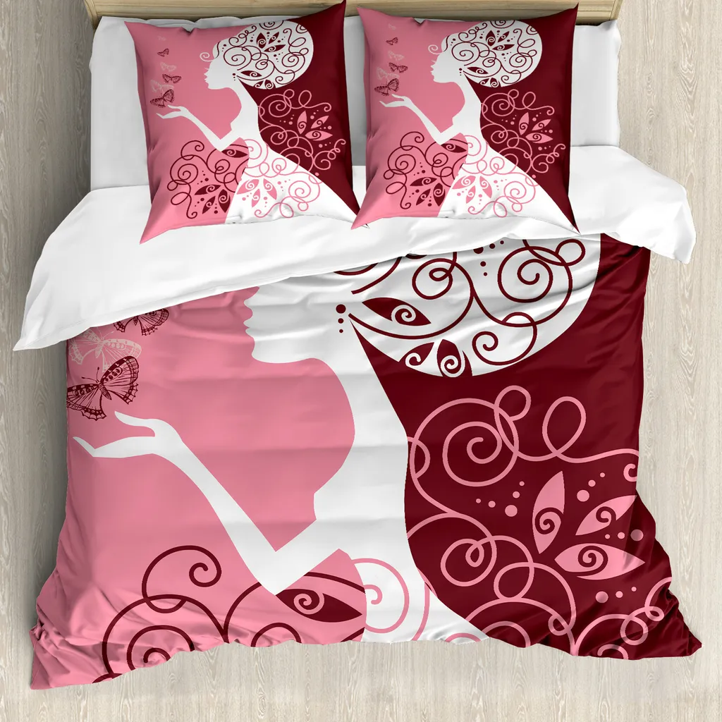 Set Copripiumino Antiacaro Bambine ABAKUHAUS Rosa e Fiori 155x220