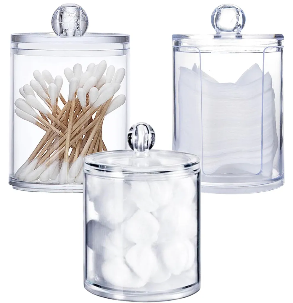 Rangement maquillage et cotons pour coiffeuse : Lot de 3 distributeurs
